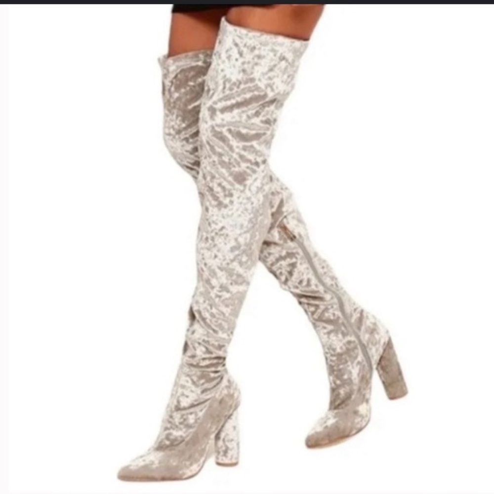 Silver velvet over the knee boots  boho spring gray party night out evening sexy